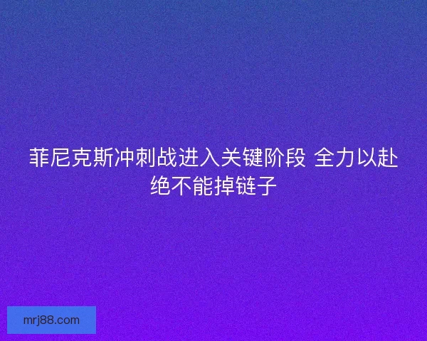菲尼克斯冲刺战进入关键阶段 全力以赴绝不能掉链子
